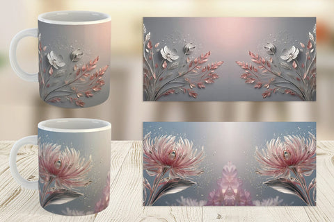 Mug Wrap Silver and Pink Plants Sublimation artnoy 