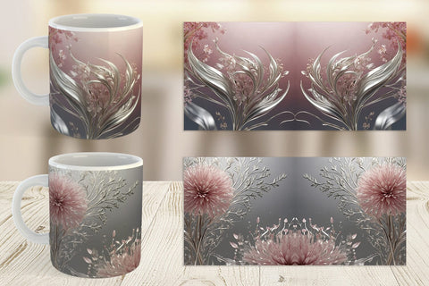 Mug Wrap Silver and Pink Plants Sublimation artnoy 