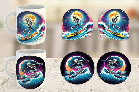 Mug Wrap Skeleton Surfing Sticker Sublimation artnoy 