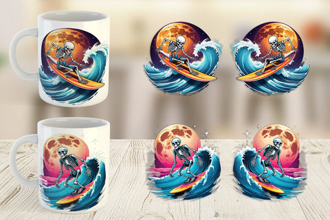 Mug Wrap Skeleton Surfing Sticker Sublimation artnoy 