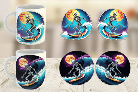 Mug Wrap Skeleton Surfing Sticker Sublimation artnoy 