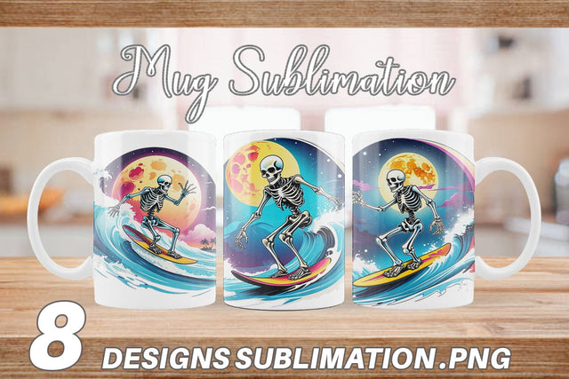 Mug Wrap Skeleton Surfing Sticker Sublimation artnoy 