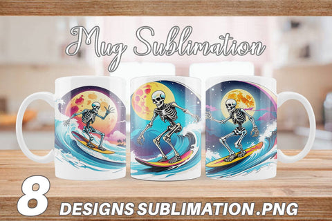 Mug Wrap Skeleton Surfing Sticker Sublimation artnoy 