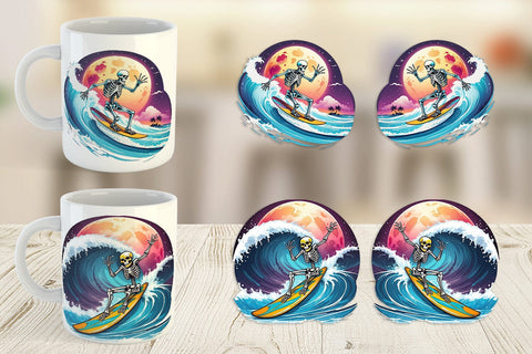 Mug Wrap Skeleton Surfing Sticker Sublimation artnoy 