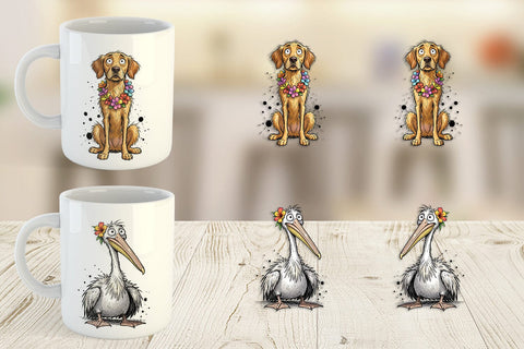 Mug Wrap Skinny Beach Sketch Animal Sublimation artnoy 