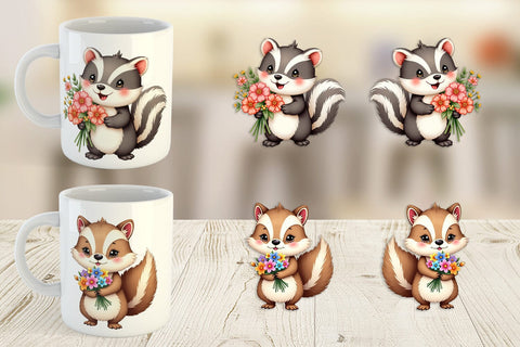 Mug Wrap Skunk Spring Bouquet Sublimation artnoy 