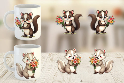 Mug Wrap Skunk Spring Bouquet Sublimation artnoy 