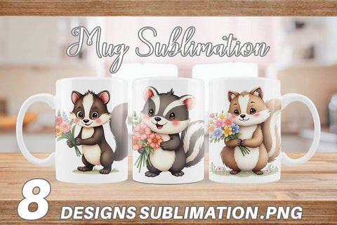 Mug Wrap Skunk Spring Bouquet Sublimation artnoy 