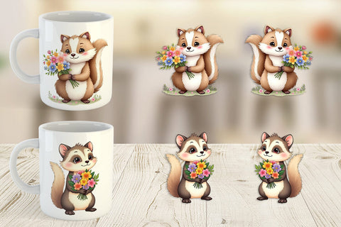 Mug Wrap Skunk Spring Bouquet Sublimation artnoy 