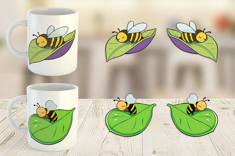 Mug Wrap Sleeping Bee on Leaf Sublimation artnoy 