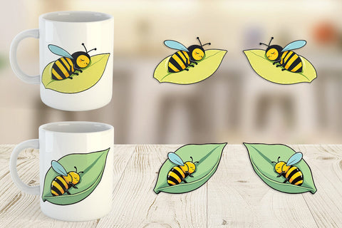 Mug Wrap Sleeping Bee on Leaf Sublimation artnoy 