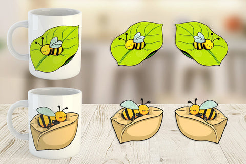 Mug Wrap Sleeping Bee on Leaf Sublimation artnoy 