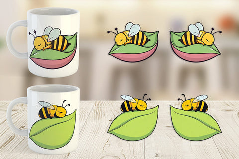 Mug Wrap Sleeping Bee on Leaf Sublimation artnoy 