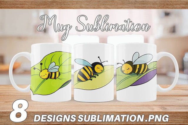 Mug Wrap Sleeping Bee on Leaf Sublimation artnoy 