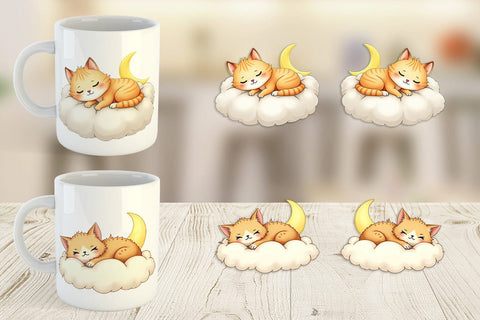 Mug Wrap Sleepy Cat Cloud Sublimation artnoy 