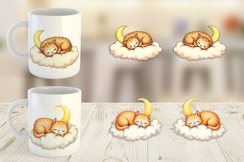 Mug Wrap Sleepy Cat Cloud Sublimation artnoy 