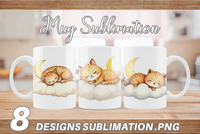 Mug Wrap Sleepy Cat Cloud Sublimation artnoy 