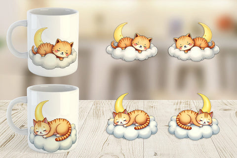 Mug Wrap Sleepy Cat Cloud Sublimation artnoy 