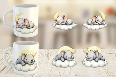 Mug Wrap Sleepy Elephant Cloud Sublimation artnoy 