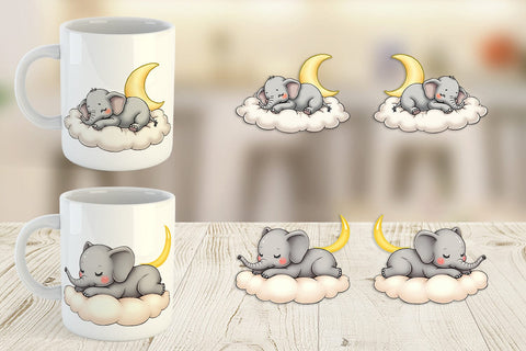 Mug Wrap Sleepy Elephant Cloud Sublimation artnoy 