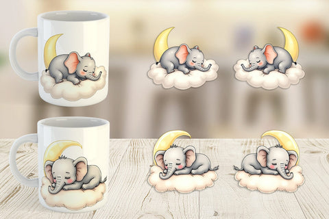 Mug Wrap Sleepy Elephant Cloud Sublimation artnoy 