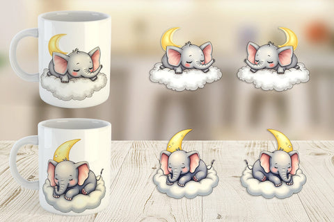 Mug Wrap Sleepy Elephant Cloud Sublimation artnoy 