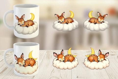 Mug Wrap Sleepy Fawn Cloud Sublimation artnoy 