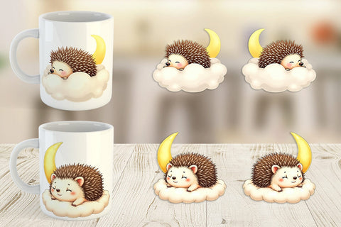 Mug Wrap Sleepy Hedgehog Cloud Sublimation artnoy 