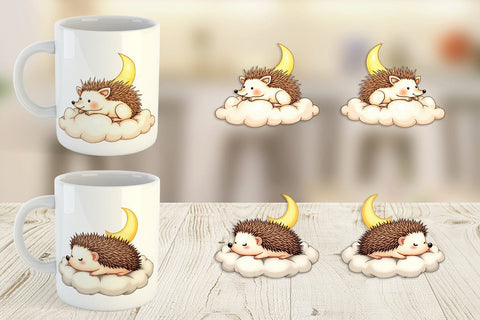 Mug Wrap Sleepy Hedgehog Cloud Sublimation artnoy 
