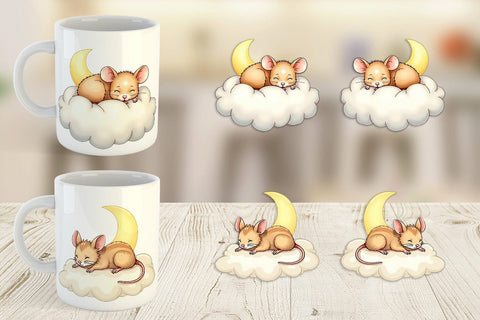 Mug Wrap Sleepy Mouse Cloud Sublimation artnoy 
