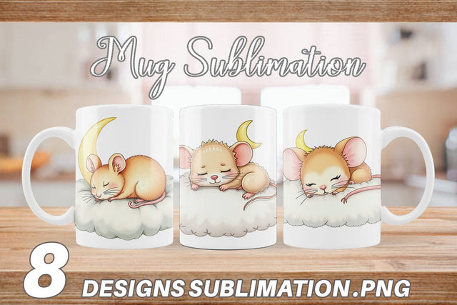 Mug Wrap Sleepy Mouse Cloud Sublimation artnoy 
