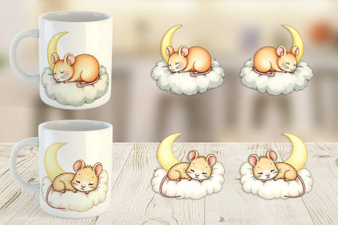 Mug Wrap Sleepy Mouse Cloud Sublimation artnoy 