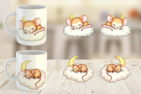 Mug Wrap Sleepy Mouse Cloud Sublimation artnoy 