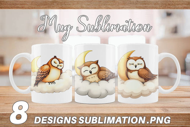 Mug Wrap Sleepy Owl Cloud Sublimation artnoy 
