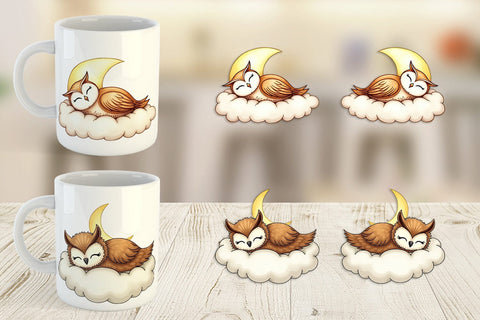 Mug Wrap Sleepy Owl Cloud Sublimation artnoy 