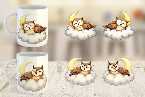 Mug Wrap Sleepy Owl Cloud Sublimation artnoy 