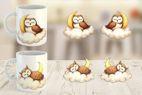 Mug Wrap Sleepy Owl Cloud Sublimation artnoy 