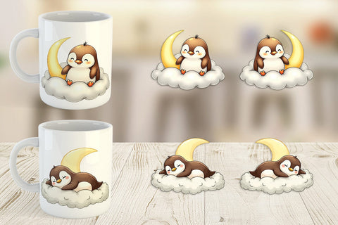 Mug Wrap Sleepy Penguin Cloud Sublimation artnoy 