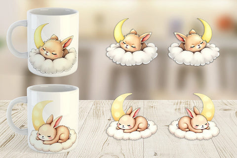 Mug Wrap Sleepy Rabbit Cloud Sublimation artnoy 