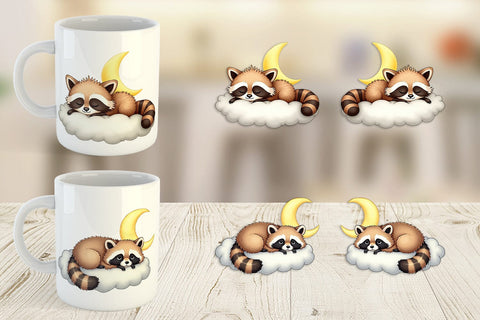 Mug Wrap Sleepy Raccoon Cloud Sublimation artnoy 