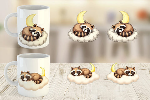 Mug Wrap Sleepy Raccoon Cloud Sublimation artnoy 