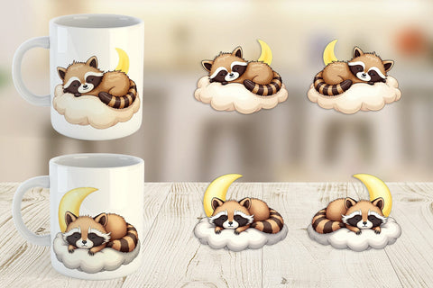 Mug Wrap Sleepy Raccoon Cloud Sublimation artnoy 