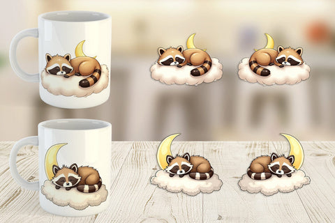 Mug Wrap Sleepy Raccoon Cloud Sublimation artnoy 