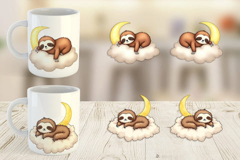 Mug Wrap Sleepy Sloth Cloud Sublimation artnoy 