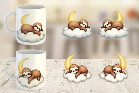 Mug Wrap Sleepy Sloth Cloud Sublimation artnoy 