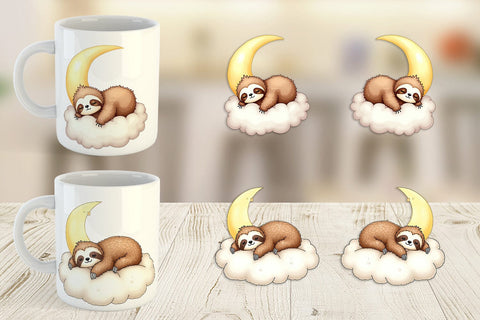 Mug Wrap Sleepy Sloth Cloud Sublimation artnoy 