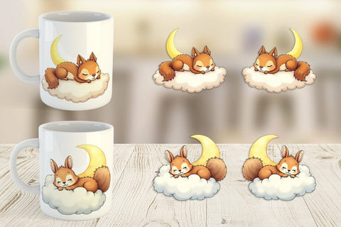 Mug Wrap Sleepy Squirrel Cloud Sublimation artnoy 