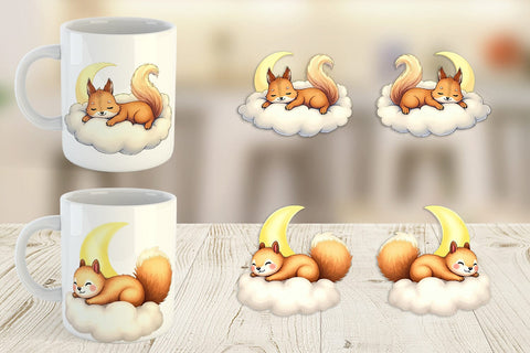 Mug Wrap Sleepy Squirrel Cloud Sublimation artnoy 