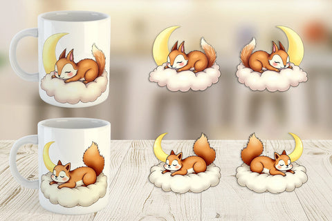 Mug Wrap Sleepy Squirrel Cloud Sublimation artnoy 