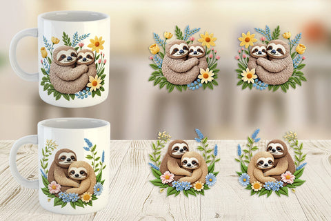 Mug Wrap Sloth Embroidery Sublimation artnoy 